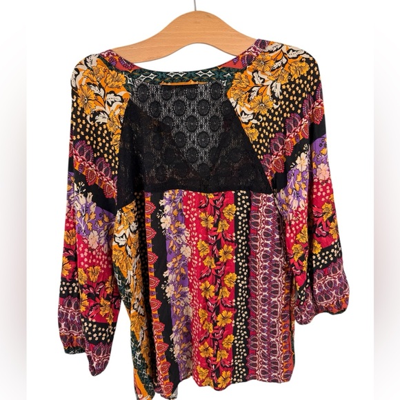Figueroa & Flower Women Bohemian Tunic Blouse Floral Print Lace Panel Top XL - Picture 2 of 8